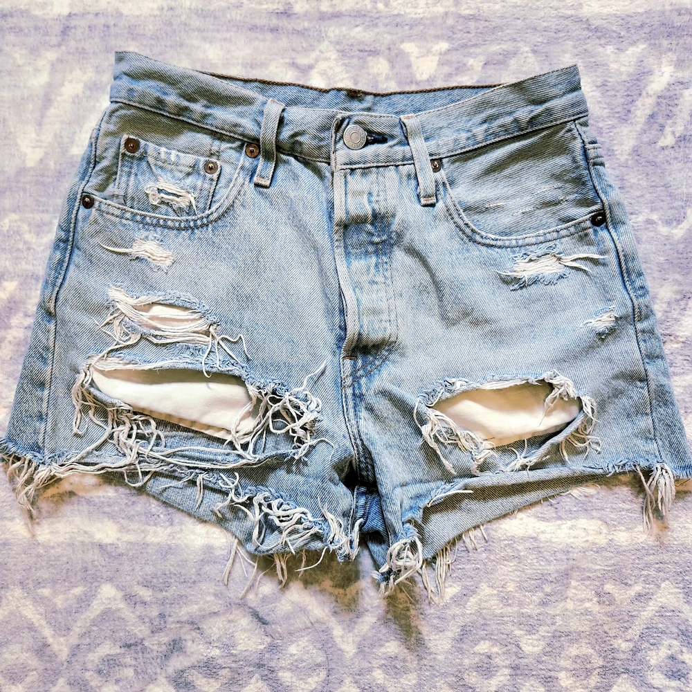 Levi's Blue Jean Shorts with Distressed Design